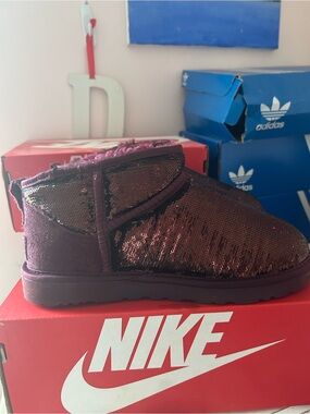 UGG Sparkle Mini Booties in Burgundy Sequin
